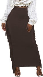 Lrady Women's Elastic Waist Slim Bodycon Side Tassels Long Maxi Pencil Skirts
